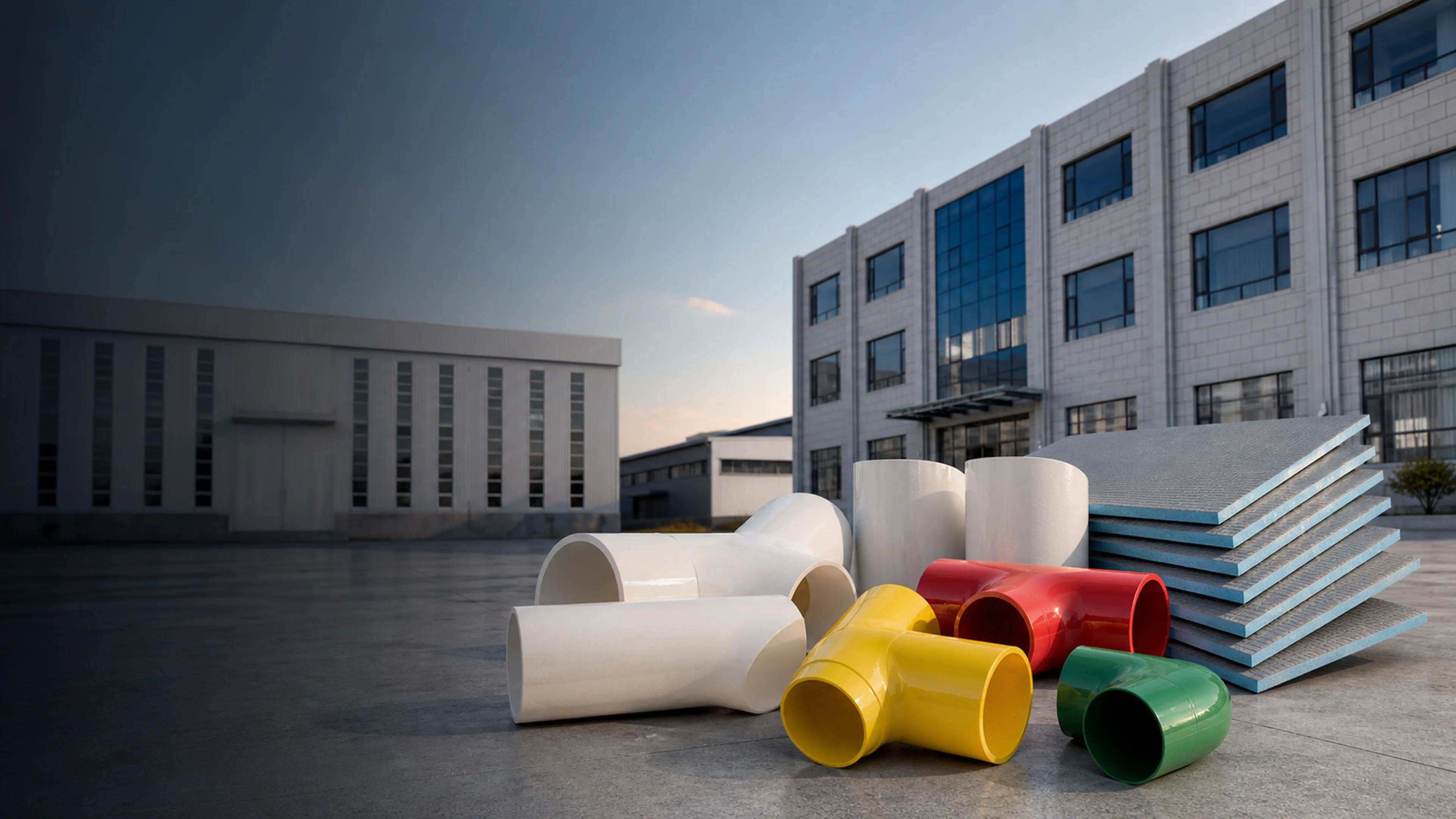 Cinematic factory banner with pipe insulation jacketing and waterproof backer board products